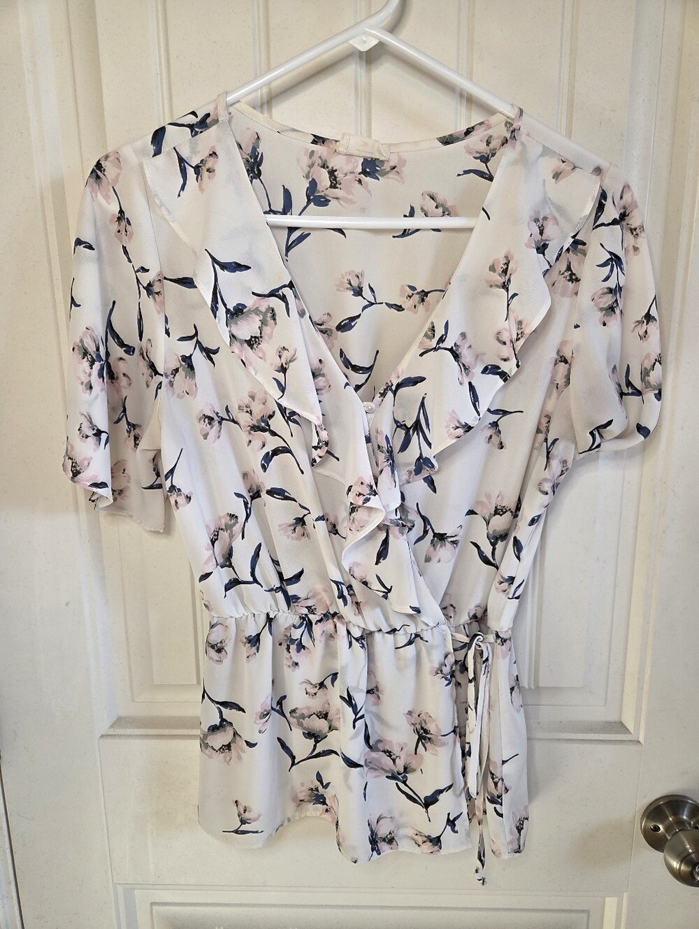 Sienna Sky White Floral Wrap Tie Blouse